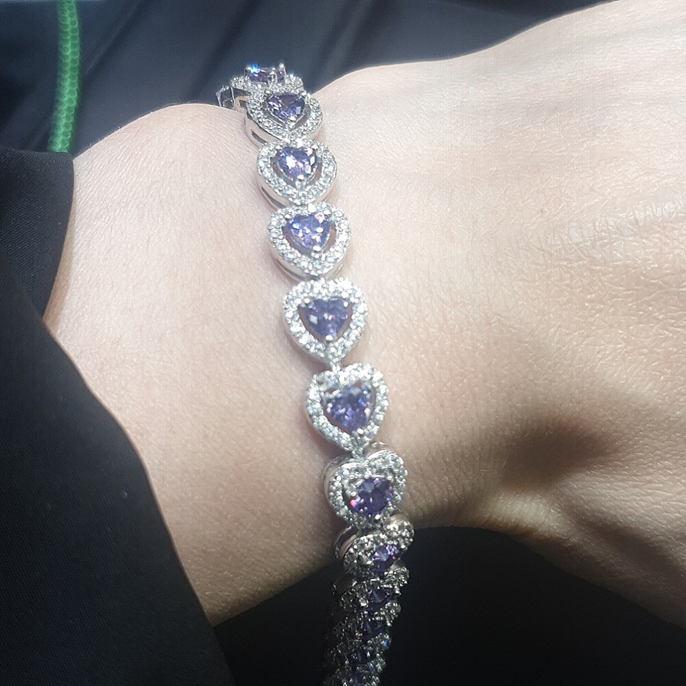 Amethyst heart shaped sterling silver bracelet